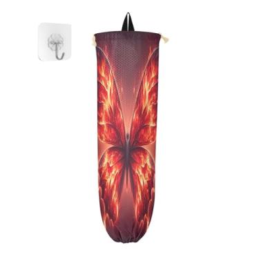Imagem de Porta-sacos plásticos de borboleta de fogo vermelho, suporte de sacola de supermercado para cozinha, suporte de sacola de supermercado para sacolas plásticas