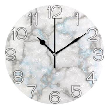 Imagem de GAIGEO Relógio de parede decorativo analógico escritório cozinha relógio redondo sem tique-taque silencioso, retrô moderno art déco decoração de parede branco mármore cinza veia azul, 25 cm, ponteiros
