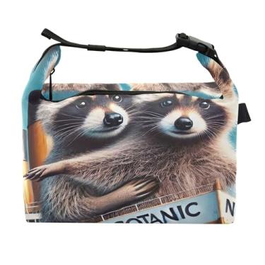 Imagem de TSENQUE Linda lancheira personalizada com estampa de guaxinim Titanic para mulheres e meninas alça de ombro ajustável para trabalho fofa rosa isolada