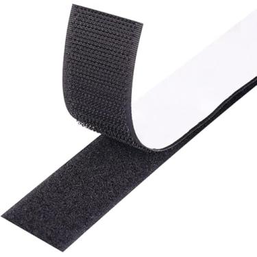 Imagem de Fita adesiva de gancho e laço, 1 m x 2 cm, fixador traseiro adesivo, fita adesiva reutilizável para uso interno e externo, artesanato, casa e escritório, preta