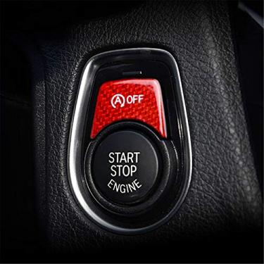 Imagem de M.JVisun Adesivo de interruptor de parada automática de carro vermelho para BMW F30 F31 F32 F33 capa de botão de desligamento automático material de fibra de carbono genuíno