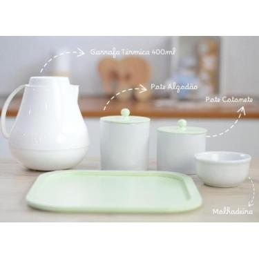 Imagem de Kit Higiene Porcelana Maternidade Potes Algodão Cotonete Verde K195 Un
