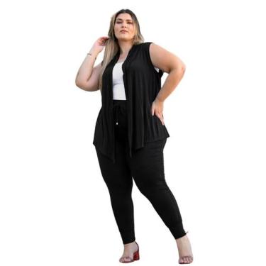 Imagem de Conjunto Olus size  Calça Jogger Soltinha Colete feminino, Preto, G2