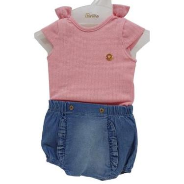 Imagem de Conjunto Luxo Body + Shorts Jeans Bebê Menina Paraiso 13893, Rosa iogu