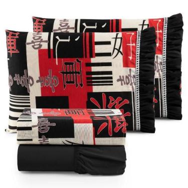 Imagem de Jogo Lençol Fiore King 180 Fios 100% Algodão Preto Japonês - Casa Scar