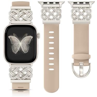 Imagem de Minyee Pulseira de silicone de nó celta feminina compatível com Apple Watch séries 11, 10, 9, 8, 7, 6, 5, 4, Ultra/SE 3 2 1, nude