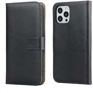 Imagem de KKFAUS Capa de telefone de couro com concha magnética, para Apple iPhone 13 Pro Max (2021) 6,7 polegadas Folio Kickstand Case Carteira [Suporte de cartão] Coldre (Cor: Preto)