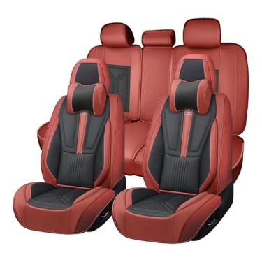 Imagem de Arazi Conjunto completo de capas de assento de carro para Hyundai Elantra 2002-2025, capa de assento de couro napa cobertura total à prova d'água (preto e vermelho, 5 assentos luxuosos)