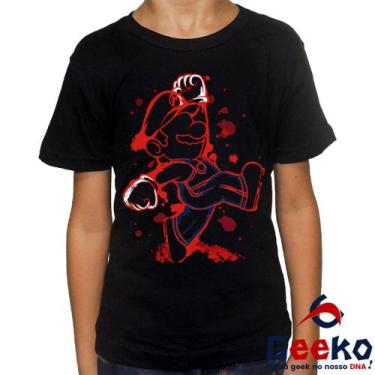 Imagem de Camiseta Infantil Super Mario 100% Algodão - Mario Bros - Geeko, Preto
