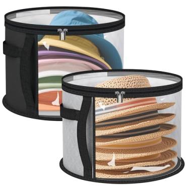 Imagem de lahnao 2 peças, bolsa de armazenamento de chapéu transparente grande para mulheres, 41 x 26 cm, caixa de chapéu de cowboy dobrável redonda com alças de transporte, caixa de chapéus para viagem