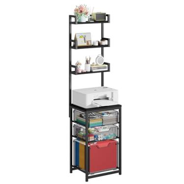 Imagem de Sbanmao Arquivo vertical com 3 gavetas de 155 cm de altura, armário de arquivo resistente com suporte para impressora, gavetas de malha de metal, 3 prateleiras abertas com camada ajustável