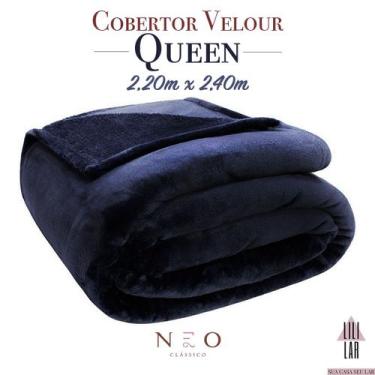 Imagem de Cobertor Queen Velour Premium Manta Microfibra Azul Marinho - CAMESA, 