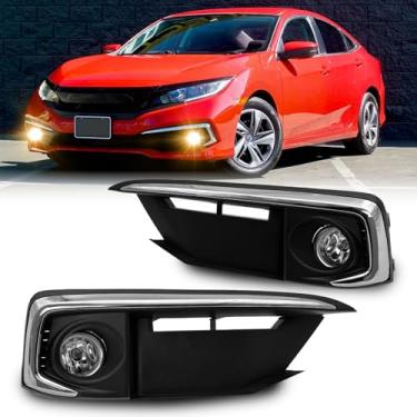 Imagem de WEZEMLIGHT Conjunto de faróis de neblina compatível com Honda Civic Coupe/Sedan 2019-2020 Kit de interruptor e fiação incluído Número da peça OEM: 33950T5RA01,33950TBAA01 (lente transparente)