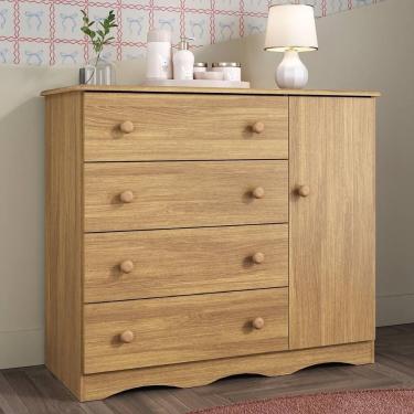 Imagem de Cômoda Infantil 95cm 1 Porta E 4 Gavetas Realeza Multimóveis Mp4454 Madeirado Madeirado