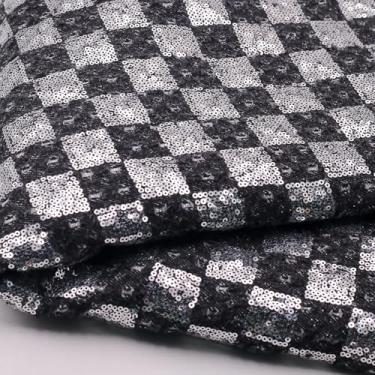 Imagem de Tecido jeans de algodão com lantejoulas pretas, 140 cm de largura, peso de 283 g, bordado patchwork, acabamento lavado com acabamento elástico para roupas retrô, costura DIY, jaquetas, jeans, bolsa