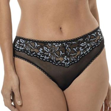 Imagem de Calcinha Cavada DeMillus 56438 com Renda Cintilante, Preto, G