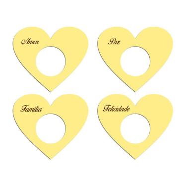 Imagem de Porta Guardanapo Coração Desejos Kit 4 Peças 7,5cmx6,5cm - Cria Arte Laser Amarelo