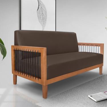 Imagem de Sofá Namoradeira 2 Lugares Sala De Estar Pés Madeira Maciça Corda Náutica Preta 160cm Manila Pu Marrom