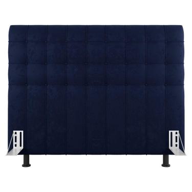Imagem de Cabeceira Cama Box Casal Queen Size Dahlia 160Cm Com Frame Veludo Azul Marinho - Abmaza