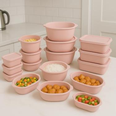 Imagem de Kit com 15 Potes Herméticos Organizadores para Cozinha - Armazenar Grãos, Cereais, Biscoitos, Legumes, Frutas - Potes para Freezer, Microondas e Lava-louças, Empilháveis (Rosa)