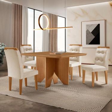 Imagem de Mesa Evora 90 Mdf Com 4 Cadeiras Carol Veludo Creme Naturalle