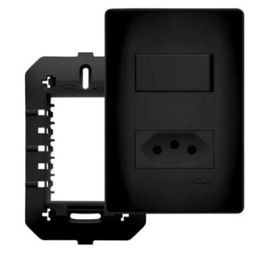 Imagem de Conjunto Interruptor Simples + Tomada 20A Habitat Black Preto - FAME