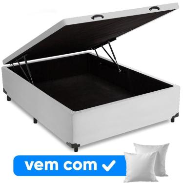 Imagem de Cama Box Baú Casal 138x188x41cm + 2 Travesseiros Fl - Colchomax Branco Sintético