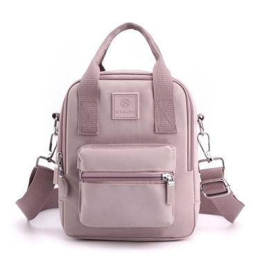 Imagem de Bolsa Messenger de nylon para mulheres compacta 16x10x21cm azul claro 