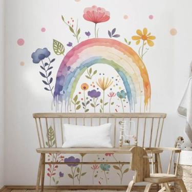 Imagem de Adesivos de parede em aquarela arco-íris com flores 30x120cm PVC - yiw