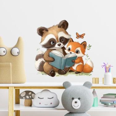 Imagem de Adesivos de parede Cartoon Raccoon and Fox PVC 30x30cm - yiweisai