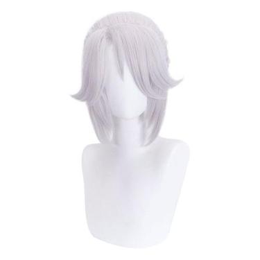 Imagem de Peruca de cosplay curta prateada branca com rabo de cavalo em camadas 