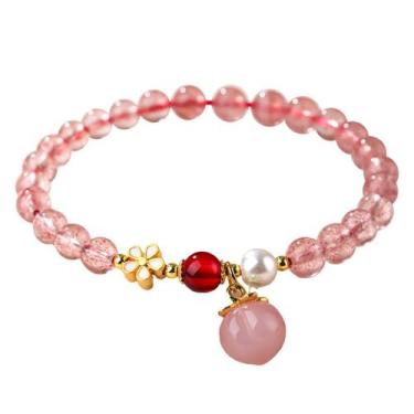 Imagem de Pulseira Crystal Strawberry para mulheres com miçangas rosa - yiweisai