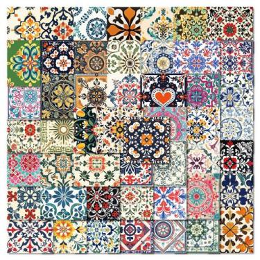 Imagem de Pacote de adesivos de azulejo com padrão de cerâmica floral retrô vint