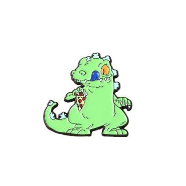 Imagem de Broche Pin Funny Dinosaur Green Cartoon Dino Comendo Pizza - Yiweisai