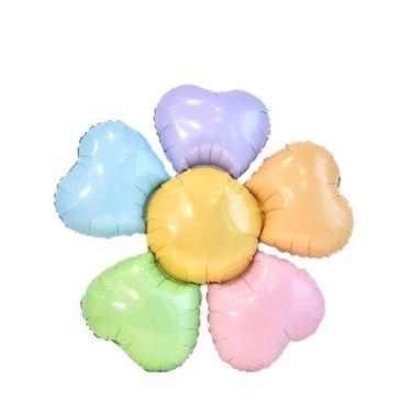 Imagem de Balão Metalizado Grande Flor Colorida em Forma de Coração x6 - yiweisa