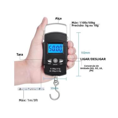 Imagem de Balança Digital Com Luz De Fundo Azul 110lb 50kg Com Fita Métrica Para