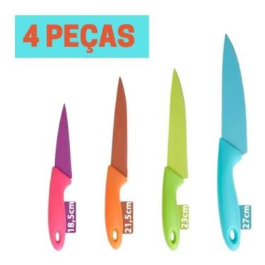 Imagem de Facas De Cozinha Kit Conjunto Jogo 4 Coloridas Dia A Dia - Skyshopmaga