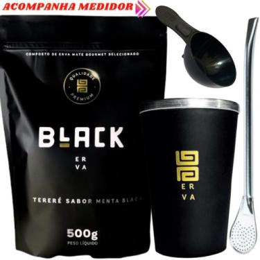 Imagem de Kit Tereré Black Erva Mate 500g + Copo de Alumínio Térmico Preto + Bom