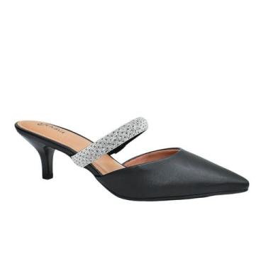 Imagem de Tamanco Godiva Salto Baixo Strass Feminino Preto, 35