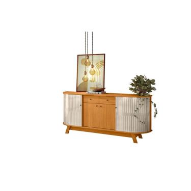 Imagem de Buffet Mônaco 4 Portas 2 Gavetas com Pés e Prateleiras 183cm Cinamomo e Off White Liberty Móveis