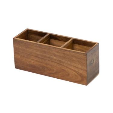 Imagem de Porta Talheres Organizador de Madeira Acácia 3 Divisórias - Oikos