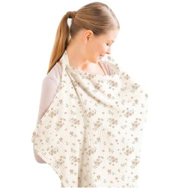 Imagem de Capa de amamentação Konssy Muslin 100% algodão com flor de argola rígi