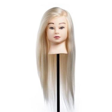 Imagem de Cabeça de Boneca Para Treino Cabelo 80% Natural 62cm + Suporte de mesa