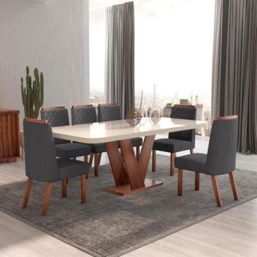 Imagem de Sala de Jantar 160x80 Aurora MDF/Vidro 6 Cadeiras Bom Pastor, Base Amê