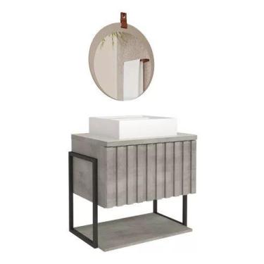 Imagem de Gabinete Para Banheiro Frise 60cm Sobrepor Com Espelho Lua - MGM
