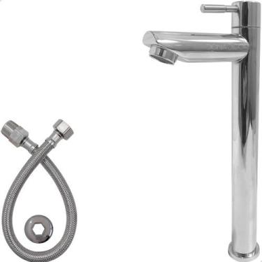 Imagem de Torneira Fria Cromada Inox 304 Bica Alta ¼ de Volta Pia Banheiro Torne