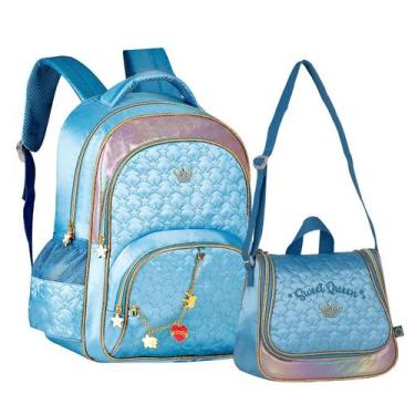 Imagem de Kit Infanto Juvenil Mochila De Costas E Lancheira Sweet Queen Azul SQ2