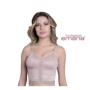 Imagem de Sutiã Pós Cirúrgico Longo Reforçado Renda Em Emana New Form, G, Marrom