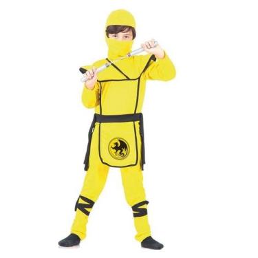 Imagem de Fantasia de Ninja Infantil de Luxo Samurai Amarelo Com Gorro - Sulamer