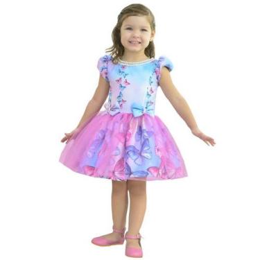 Imagem de Vestido Infantil Borboletas Rosas E Azuis Com Saia De Tule - Moderna M